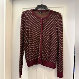 Ann Taylor Maroon, Navy and Gold Cardigan